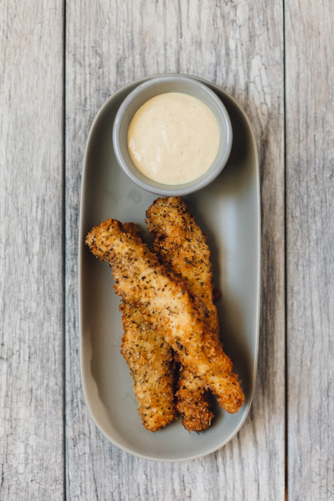 Crispy Herbed Chicken Fingers with Honey Mustard Dipping Sauce