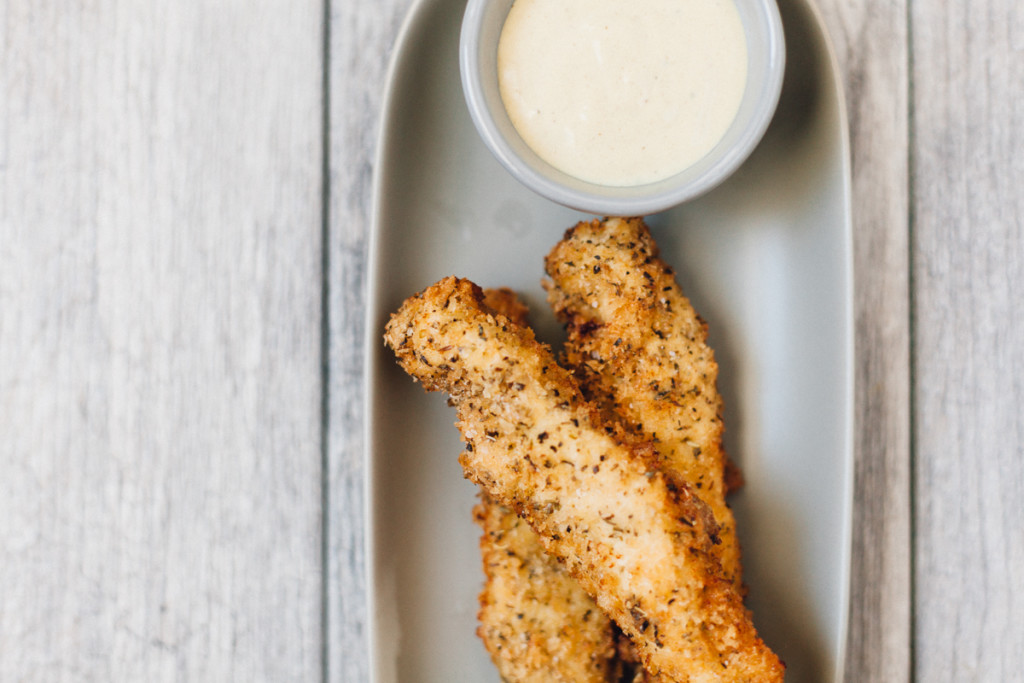 Crispy Herbed Chicken Fingers with Honey Mustard Dipping Sauce
